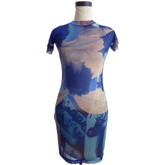 With Jean Sami Dress  Orchid Morphology Blue Mesh Size S - Picture 1 of 7